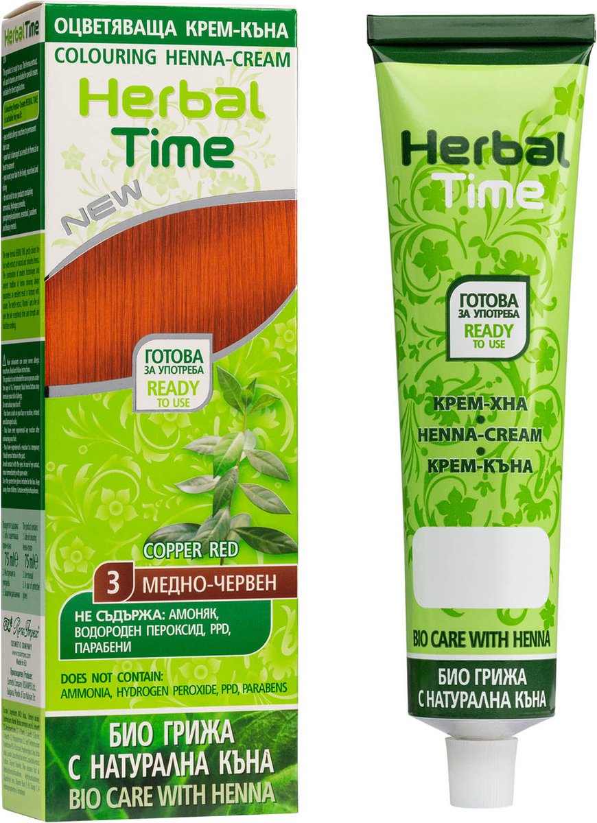 HERBAL TIME Copper Red #3 - Natuurlijke Henna Haarverf Zonder Ammoniak, PPD, (Waterstof)peroxide - 75ml