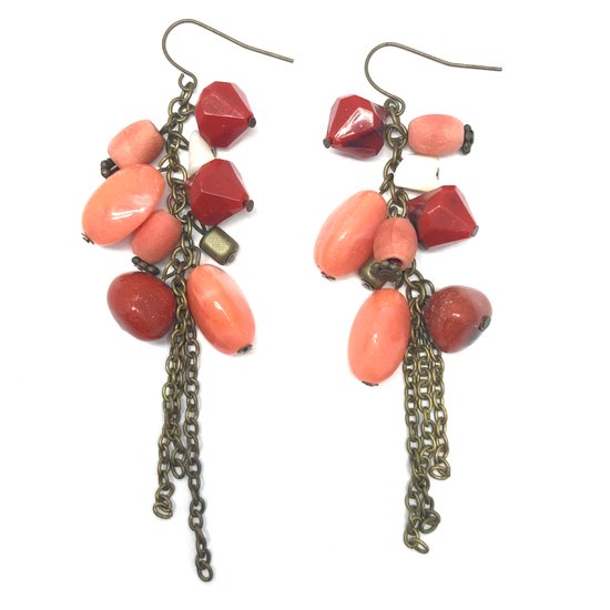 Boucles d'oreilles perles en corail rouge et argent doré - La