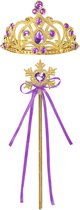 Het Betere Merk - Prinsessen Speelgoed meisje - Prinses Kroon (Tiara) - Toverstaf - Prinsessen Handschoenen - Voor bij je Verkleedkleding - Paars - Goud