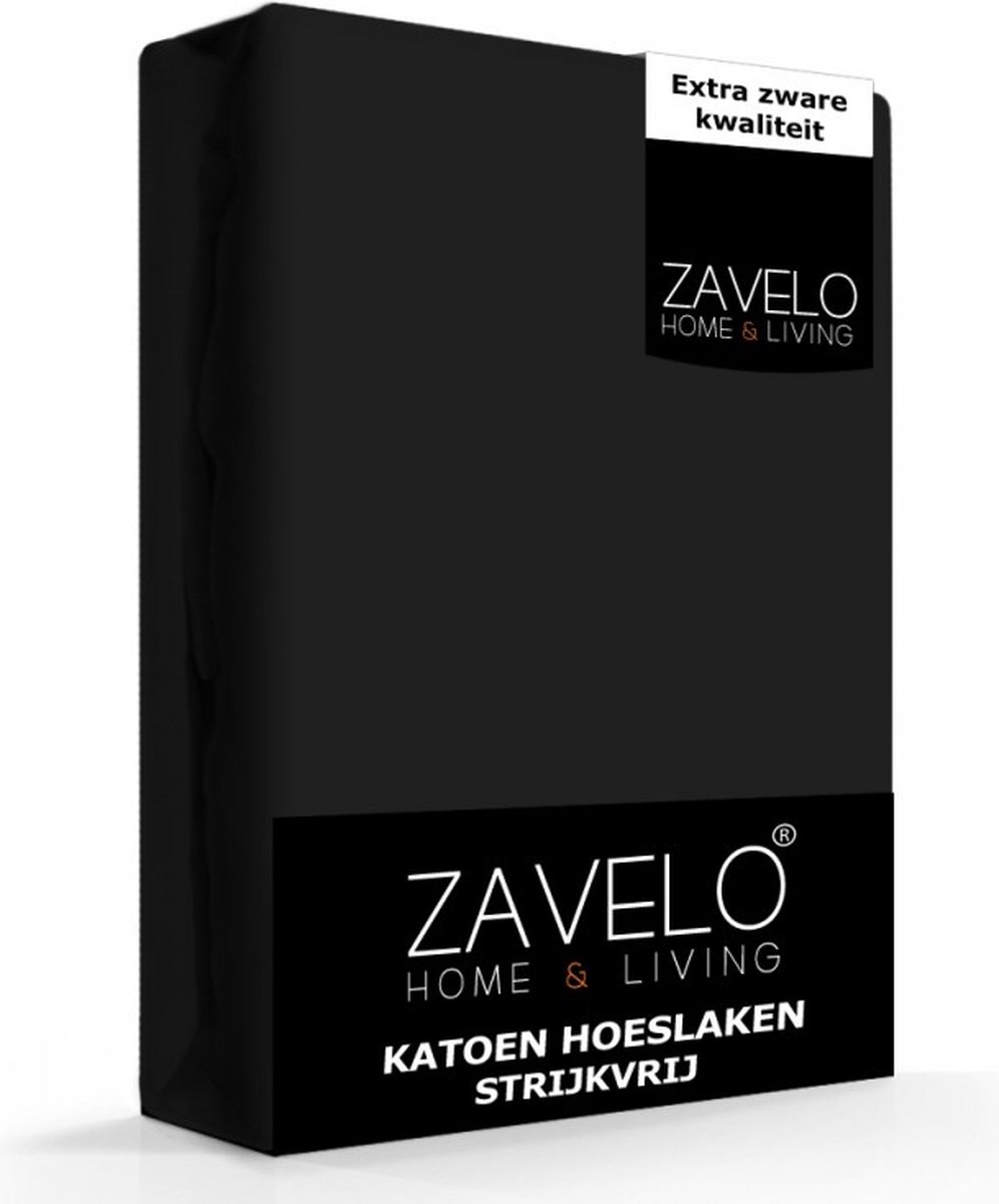 Zavelo Hoeslaken Katoen Strijkvrij Zwart - Lits-jumeaux (160x200 cm) - Hoogwaardige Kwaliteit - Rondom Elastisch - Perfecte Pasvorm