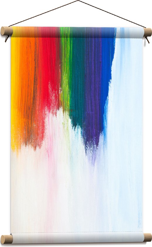 Textielposter - Verfstrepen in de Kleuren van de Regenboog - 40x60 cm Foto op Textiel