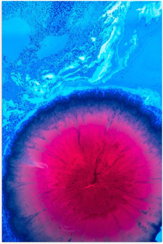 Poster (Mat) - Roze Cirkel in Blauwe Omgeving met Textuur - 80x120 cm Foto op Posterpapier met een Matte look
