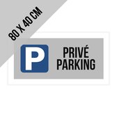 Pictogram/ bord alu di-bond XL | "Privé parking" | 80 x 40 cm | Parkeren | Privaat parking | Parkeerplaats | Parking vrijhouden | Privé parking | Stijlvolle uitstraling | Rechthoek | Roestvrij | Aluminium | Alu di-bond | Grijs | Duurzaam | 1 stuk