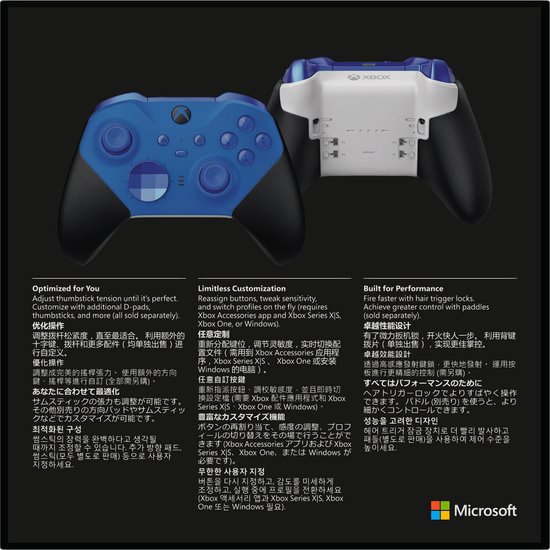 Xbox Elite Series 2 Draadloze Controller - Core Blauw - Xbox Series X/S, Xbox One & PC - Xbox