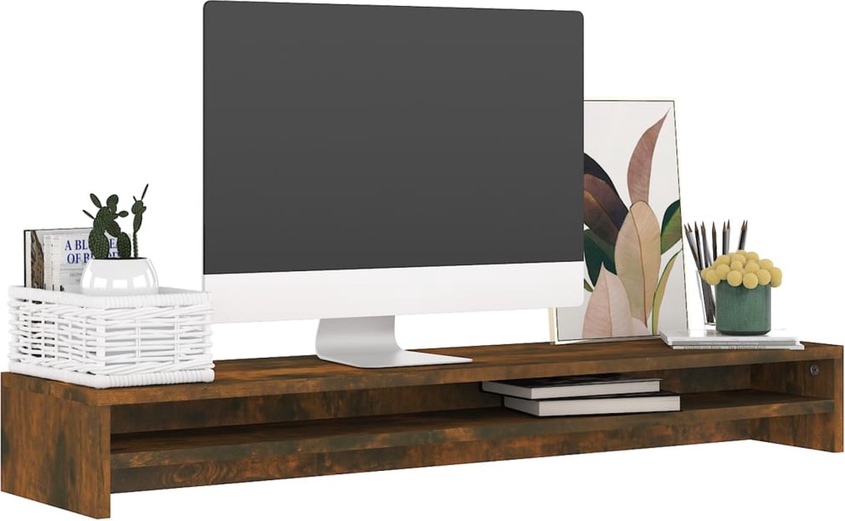 Monitorstandaard 100x24x13 cm bewerkt hout betongrijs kopen
