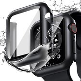Full Cover Tempered Glass Screen Protector Cover Case Bumper Hoesje Geschikt Voor Apple Watch Series 7/8 45 mm - zwart