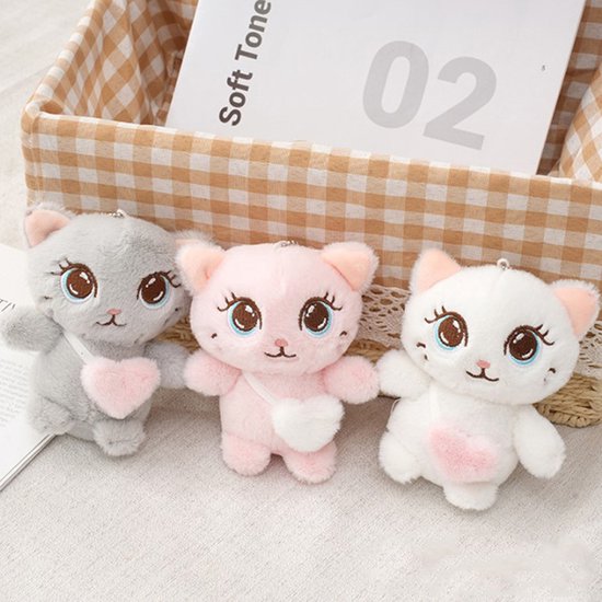 DW4Trading Sleutelhanger Witte Schattige Kitten met Roze Hartje - Kitty