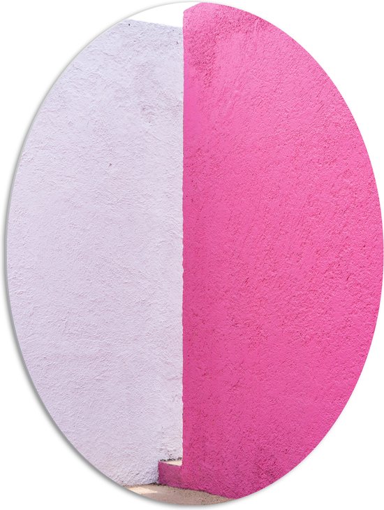 PVC Schuimplaat Ovaal - Witte en Roze Muren - 72x96 cm Foto op Ovaal (Met Ophangsysteem)