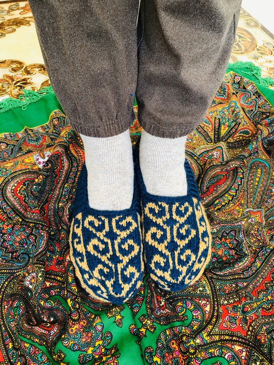 Chaussettes-chaussettes laine tricotées main / Blauw beige / 38-40