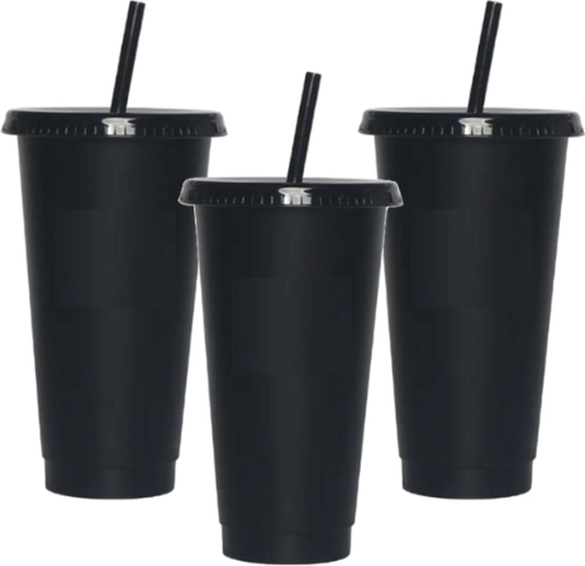 Drinkbeker - 3 stuks to go drinkfles - Starbucks drinkbeker look a like - Drinkfles met deksel en rietje - 710ML - Zwart