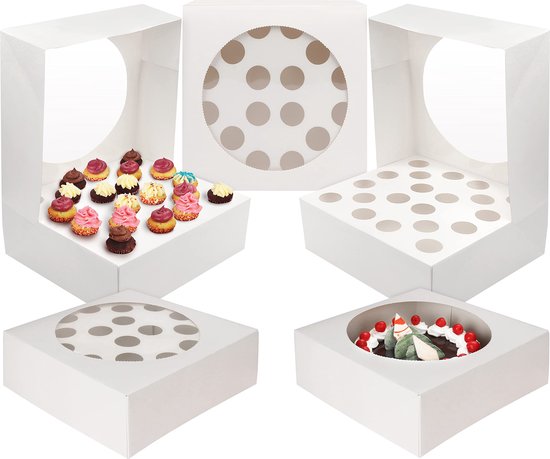 Kurtzy Wit Kartonnen Cupcake Doosjes met Helder Plastic Vensters (5 Pak) – Doos Houdt 20 Individuele Mini Cakes of een Grote Cake – Muffin Drager voor Feesten, Bakkerij, Verjaardagen & Geschenken