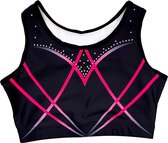 Sparkle&Dream Turntopje Joy Zwart Roze - Maat AXXL M/L - Gympakje voor Turnen, Acro, Trampoline en Gymnastiek