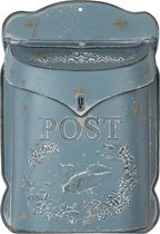 HAES DECO - Boîte aux lettres vintage en métal bleu avec imprimé Vogel et texte "POST", dim. 26x8x39 cm