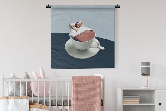 Tenture murale - Toile murale - Femme - Café - Vintage - 90x90 cm - Tapisserie