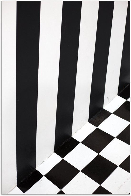 Poster (Mat) - Muur en Vloer van Verschillende Zwart met Witte Patronen - 70x105 cm Foto op Posterpapier met een Matte look