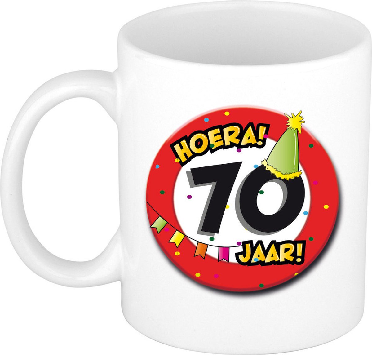 Bellatio Decorations Hoera 70 jaar mok verkeersbord - keramiek 300 ml