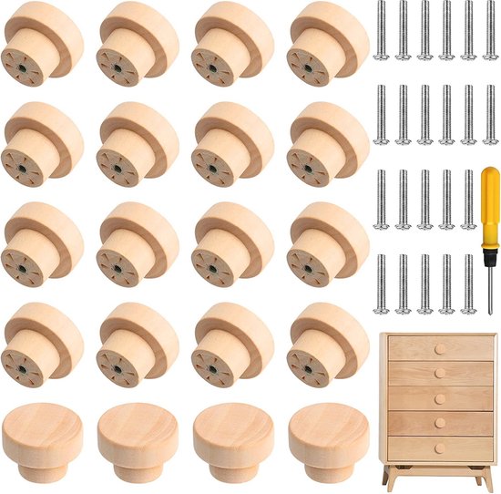 Boutons de meubles en bois, 24 tiroirs ronds en bois, boutons de tiroirs,  armoire à... | bol.com