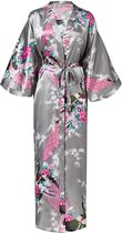 Kimono KIMU® satin gris argenté - taille XL- XXL - déshabillé yukata déshabillé peignoir - en dessous du genou