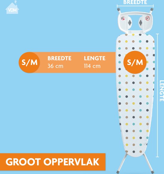Widex Strijkplank "Ava" met strijkijzerplateau - 114 x 36 cm - Compleet en uitklapbare strijkplank - met geïntegreerd kinderslot en anti-slip pootjes