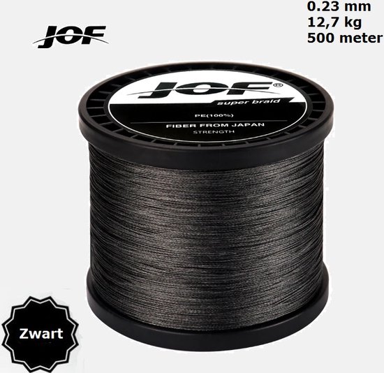 JOF 4X Gevlochten Vislijn / Visdraad - 0.23 mm - 12,7 KG - 500 meter â€“ Zwart