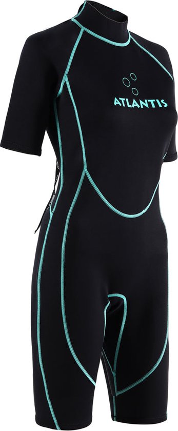 Foto: Atlantis 2mm adventure shorty wetsuit dames zwart turquoise 12