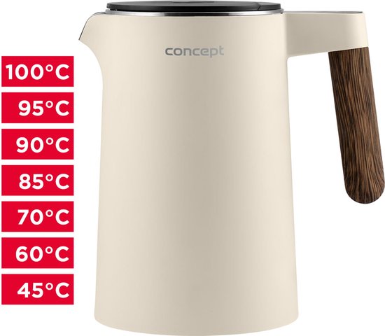 Concept - Waterkoker 1.5L - Temperatuurregeling / KEEP WARM functie - 1850-2200 W (vanille)