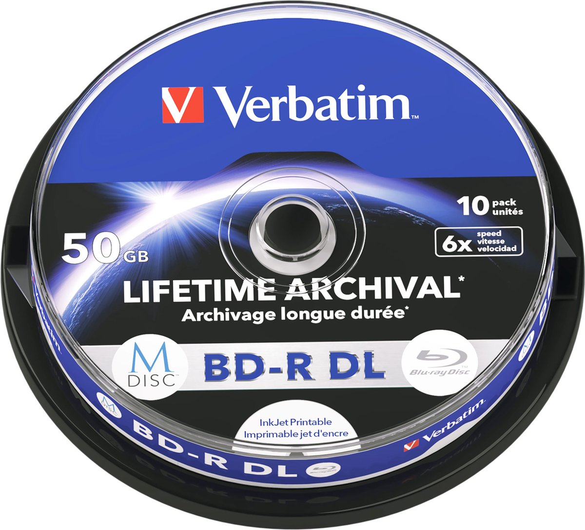 Verbatim MDISC, 50 GB, BD-R DL, Cakedoos, 10 stuk(s)