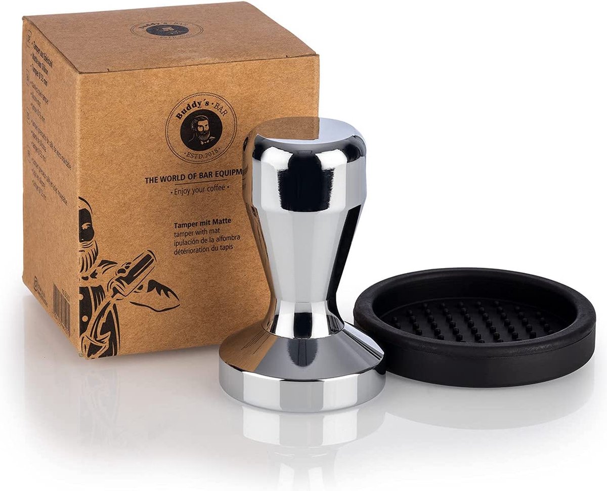 Buddy's Bar Barista Edition - Koffietamper 51 mm - RVS - Met siliconen mat