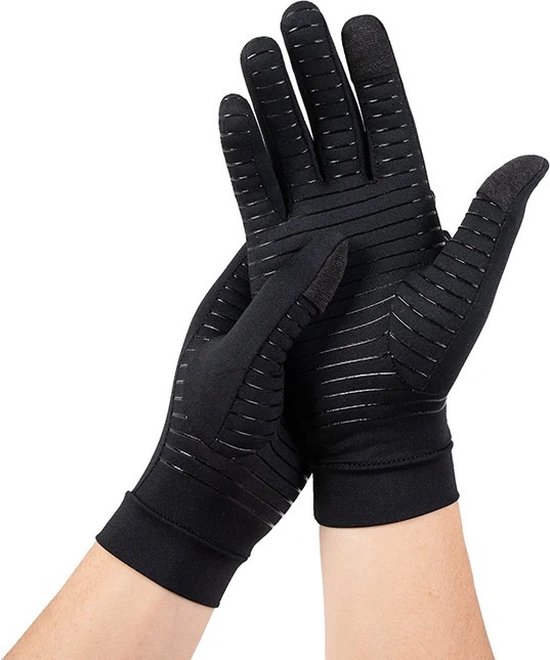 Salvano Reuma Compressie Handschoenen - met Vingertoppen - Artritis - Maat L- Zwart