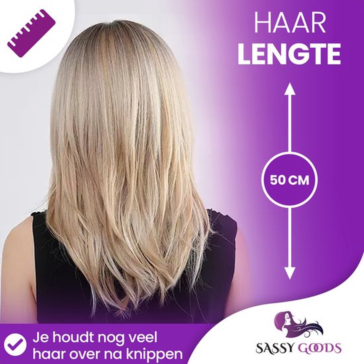 SassyGoods® Blonde Pruik - Pruik Blond Dames Pruiken Lang Haar - Wig - Wasbaar - 50 cm — afbeelding 3