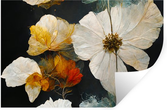 Stickers muraux - Film autocollant - Fleurs - Plantes - Zwart - Wit - 120x80 cm - Film adhésif - Stickers muraux Chambre d'enfant - Papier peint autocollant - Papier peint autocollant - Film autocollant