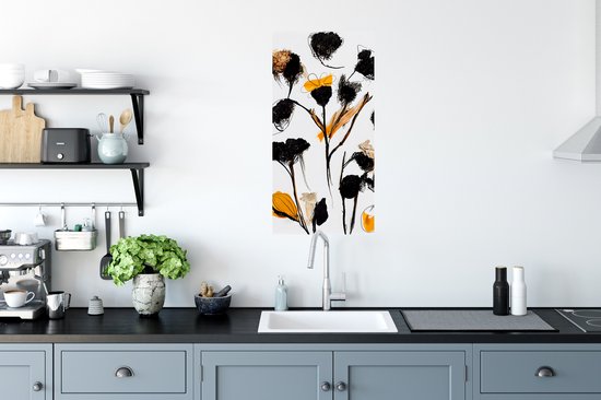 Stickers muraux - Feuille autocollante - Fleurs - Zwart - Plantes - Pastel - Jaune - 40x80 cm - Film adhésif - Stickers muraux chambre enfant - Papier peint autocollant - Papier peint autocollant - Feuille autocollante