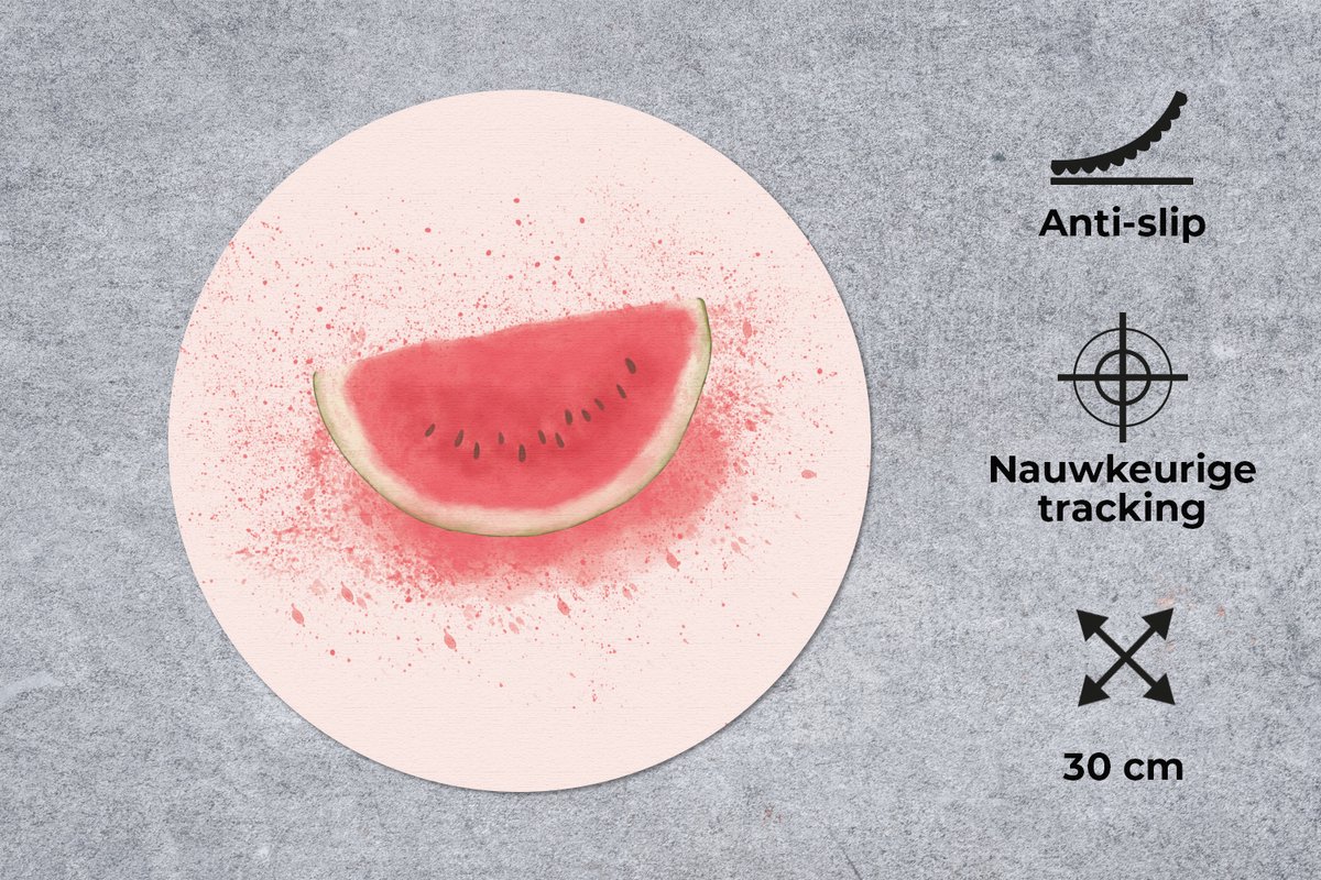 Muismat rond 30x30 cm - Mousepad Watermeloen - Fruit - Pastel - Zomer - Ronde muismatten