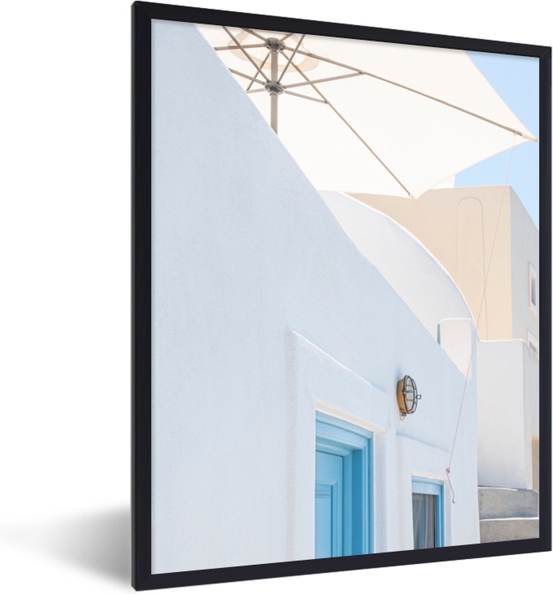 Fotolijst incl. Poster - Architectuur - Parasol - Deur - Wit - Blauw - 30x40 cm - Posterli