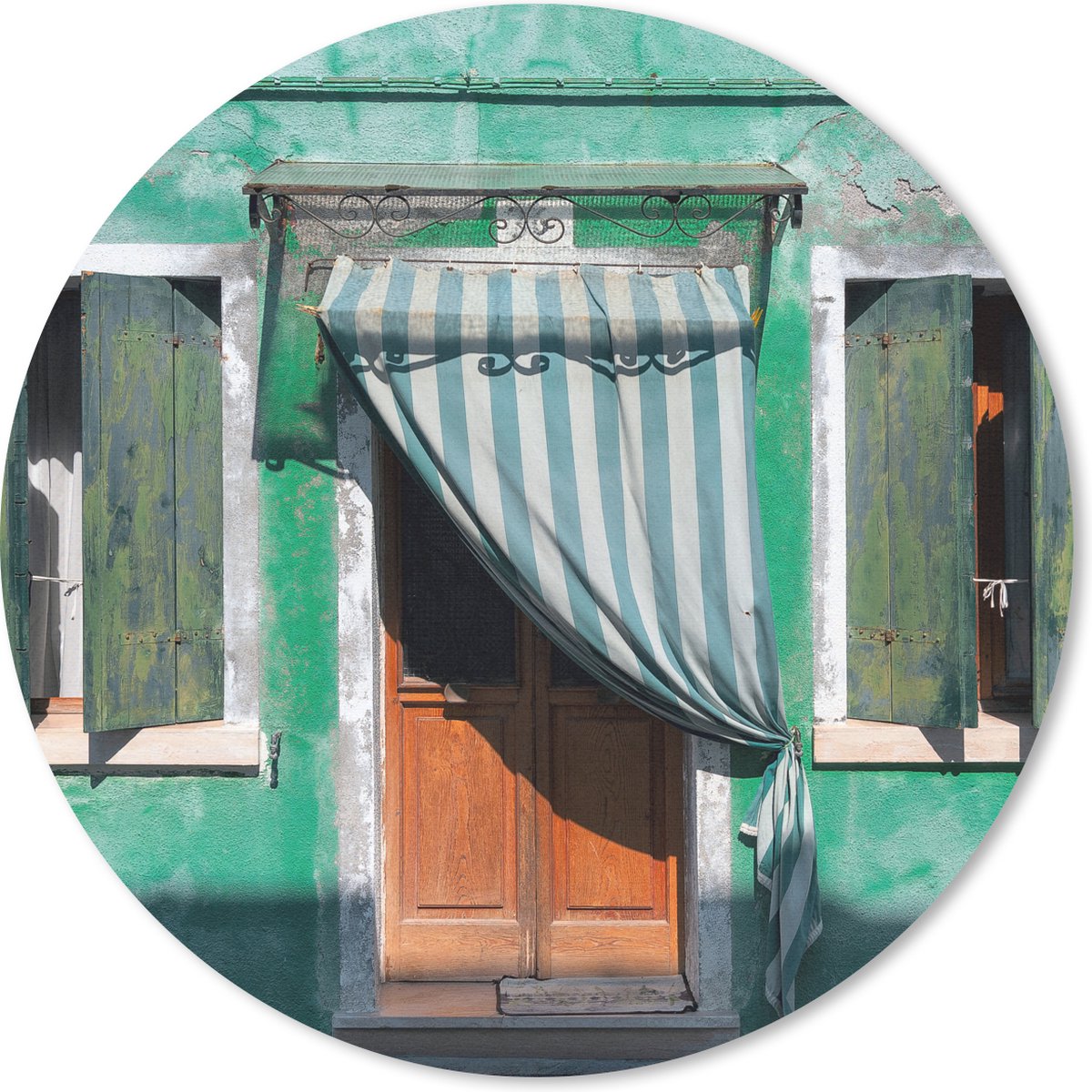 Muismat rond 50x50 cm - Mousepad Architectuur - Groen - Deur - Huis - Luiken - Ronde muismatten