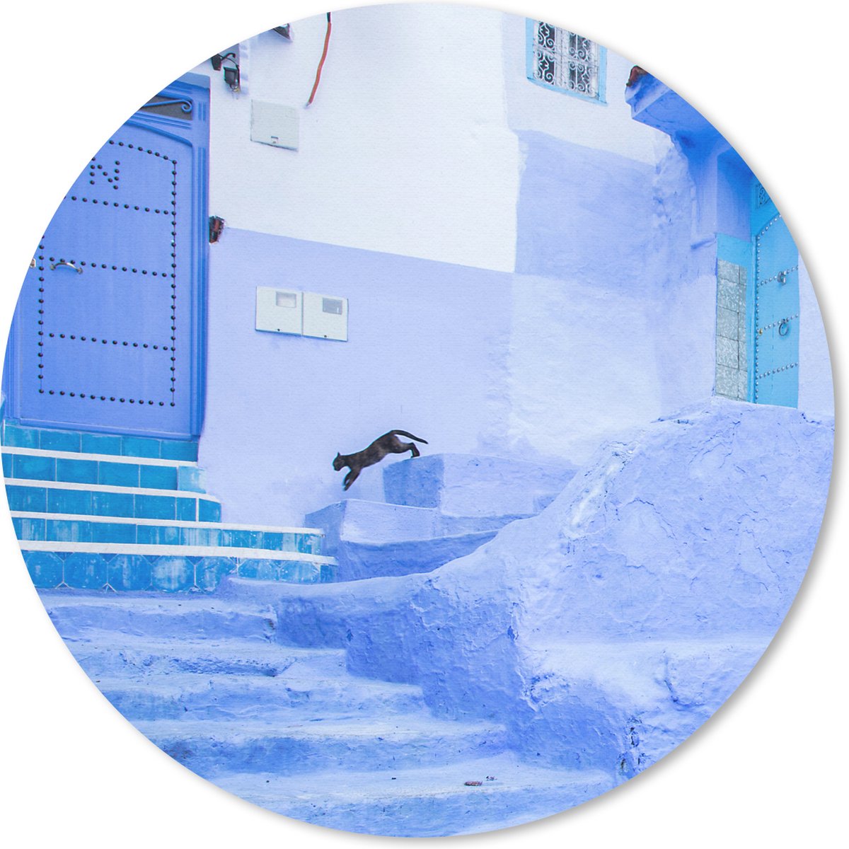 Muismat rond 40x40 cm - Mousepad Straat - Blauw - Deuren - Architectuur - Ronde muismatten