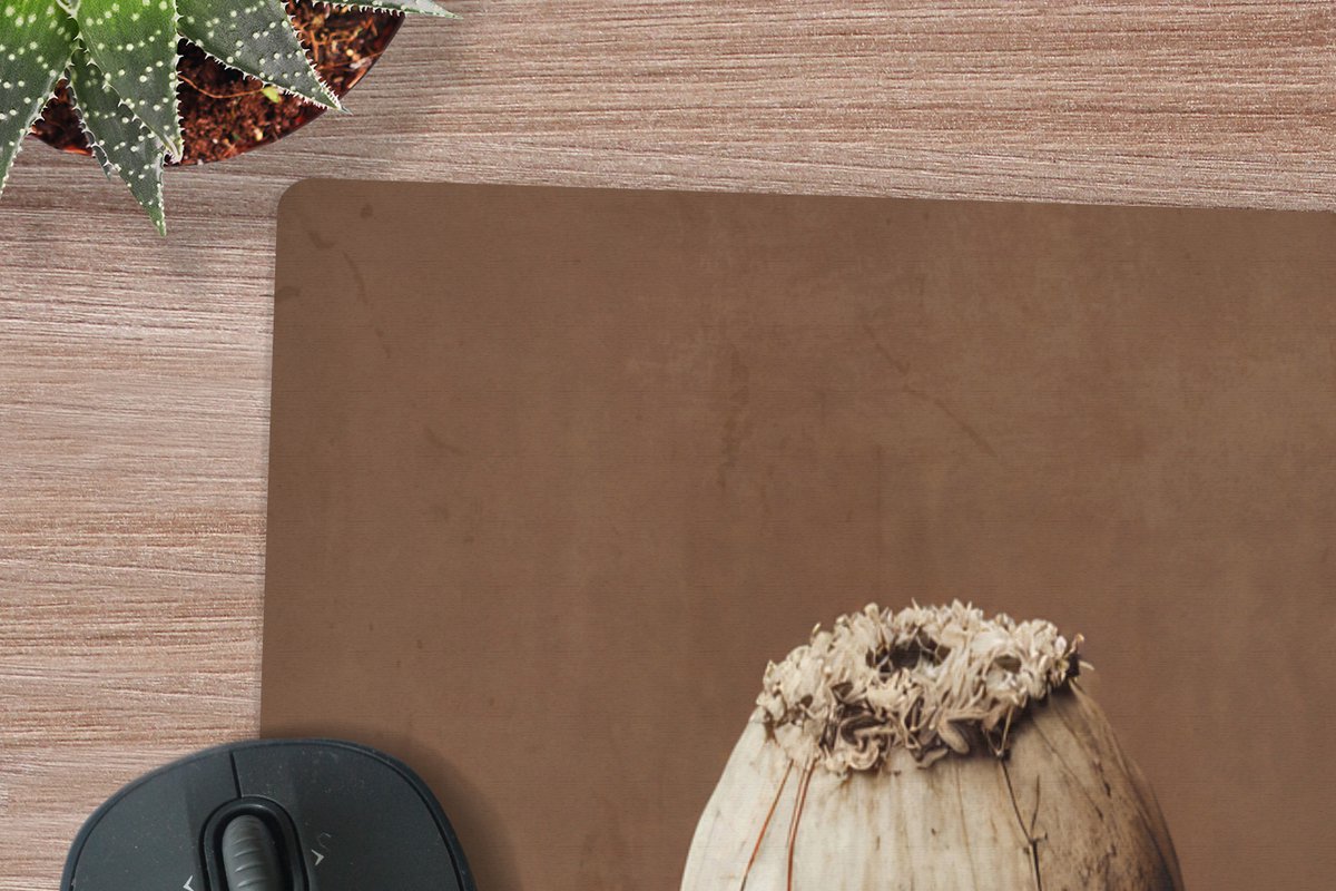 Muismat XXL 90x60 cm - Bureau onderlegger - Bureau mat Bloemen - Planten - Droogbloemen - Bruin - Bureaumat - Gaming mousepad xl - Bureaulegger groot - Computer deskmat