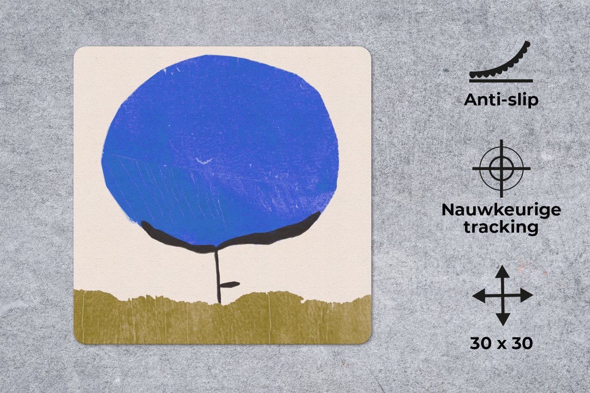 Muismat 30x30 cm - Mousepad Bloem - Abstract - Blauw - Groen - Muismatten