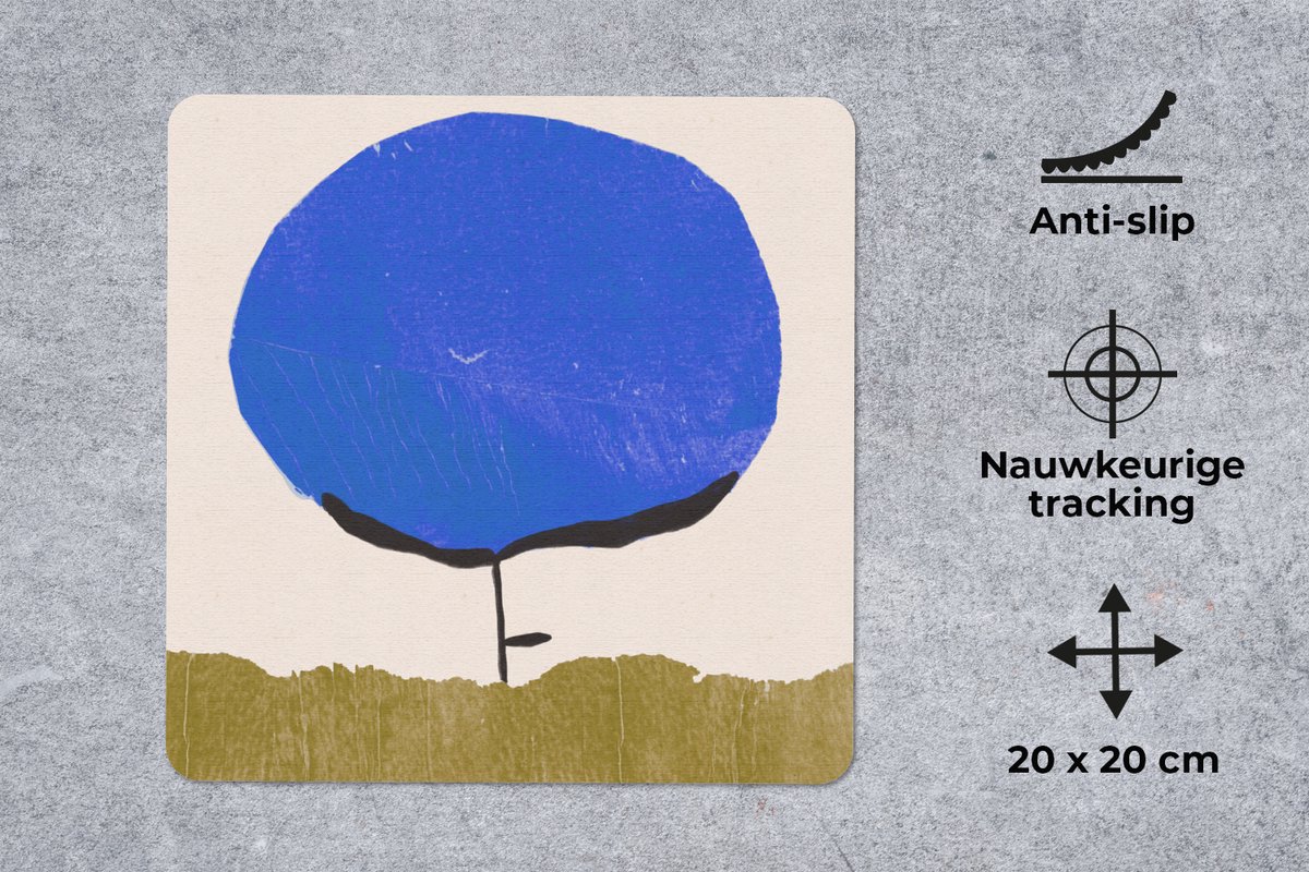 Muismat 20x20 cm - Mousepad Bloem - Abstract - Blauw - Groen - Muismatten