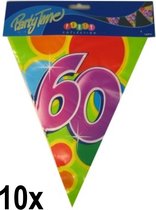 10x Leeftijd vlaggenlijn 60 jaar - Vlaglijn feest festival abraham sara vlaggetjes verjaardag jubileum leeftijd