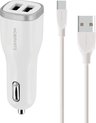 Mobiparts Car Charger Dual USB 24W/4.8A + USB-C Kabel - Wit