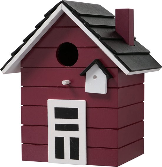 Kleurrijke Nestkastjes voor vogels - Geschikt als decoratie maar ook als nestkast voor mus, koolmees of pimpelmees het Vogelhuisje nestkast kan buiten hangen of staan - gemaakt van hout - kleur rood afm. 17 12 20