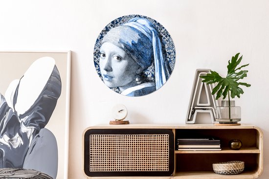 WallCircle - Stickers muraux - Cercle de Papier Peint - Fille avec une Boucle d'Oreille Perle - Johannes Vermeer - Bleu de Delft - 50x50 cm - Cercle Mural - Auto-Adhésif - Autocollant Rond de Papier Peint