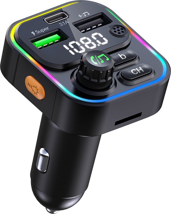 C16 RGB MP3 Player Bluetooth Adapter Carkit - Handsfree bellen - Wireless Bluetooth FM Transmitter Radio Adapter Car Kit - 3.1A USB Snel-Opladen - SD Kaart Poort