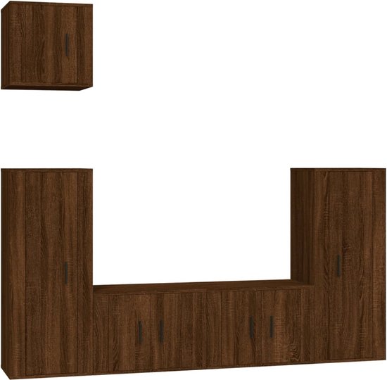 vidaXL - 5-delige - Tv-meubelset - bewerkt - hout - bruin - eikenkleur