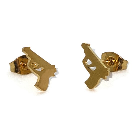 Aramat jewels ® - Pistool oorbellen zweerknopjes geweer chirurgisch staal goudkleurig 9x6mm