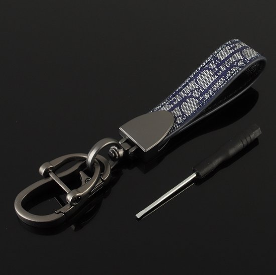 Luxe sleutelhanger Keychain Leer blauw/wit Luxe cadeau