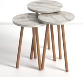 Bijzettafel Naelle set van 3 - wit marmer design - hout - salontafel - koffietafel