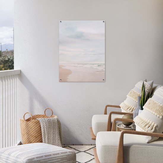 Tuinposter 60x80 cm - Tuindecoratie Zee - Strand - Golven - Natuur - Zomer - Poster voor in de tuin - Buiten decoratie - Schutting tuinschilderij - Tuindoek muurdecoratie - Wanddecoratie balkondoek