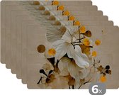 Placemat - Placemats kunststof - Bloemen - Planten - Goud - Vintage - 45x30 cm - 6 stuks - Hittebestendig - Anti-Slip - Onderlegger - Afneembaar